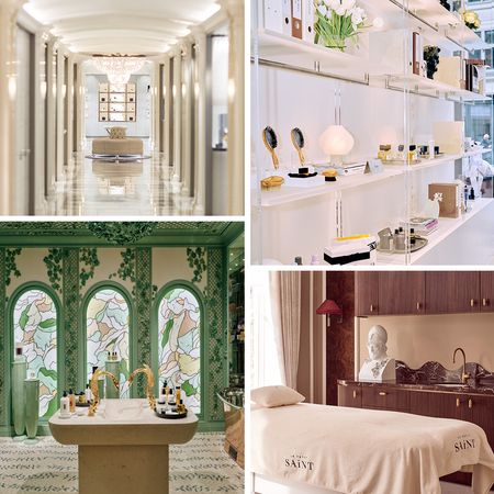 A collage with four photos of luxury beauty interiors